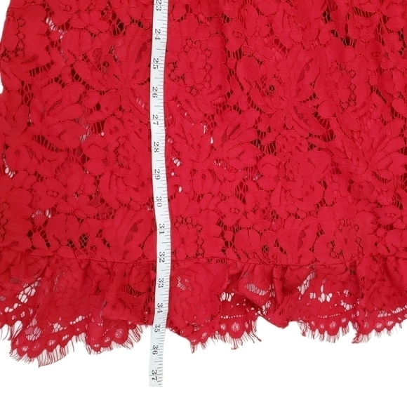 Lulu's Mini Dress Medium Red Flair-est of Them All Lace Flounce Sleeve Zip NWT - Picture 12 of 12
